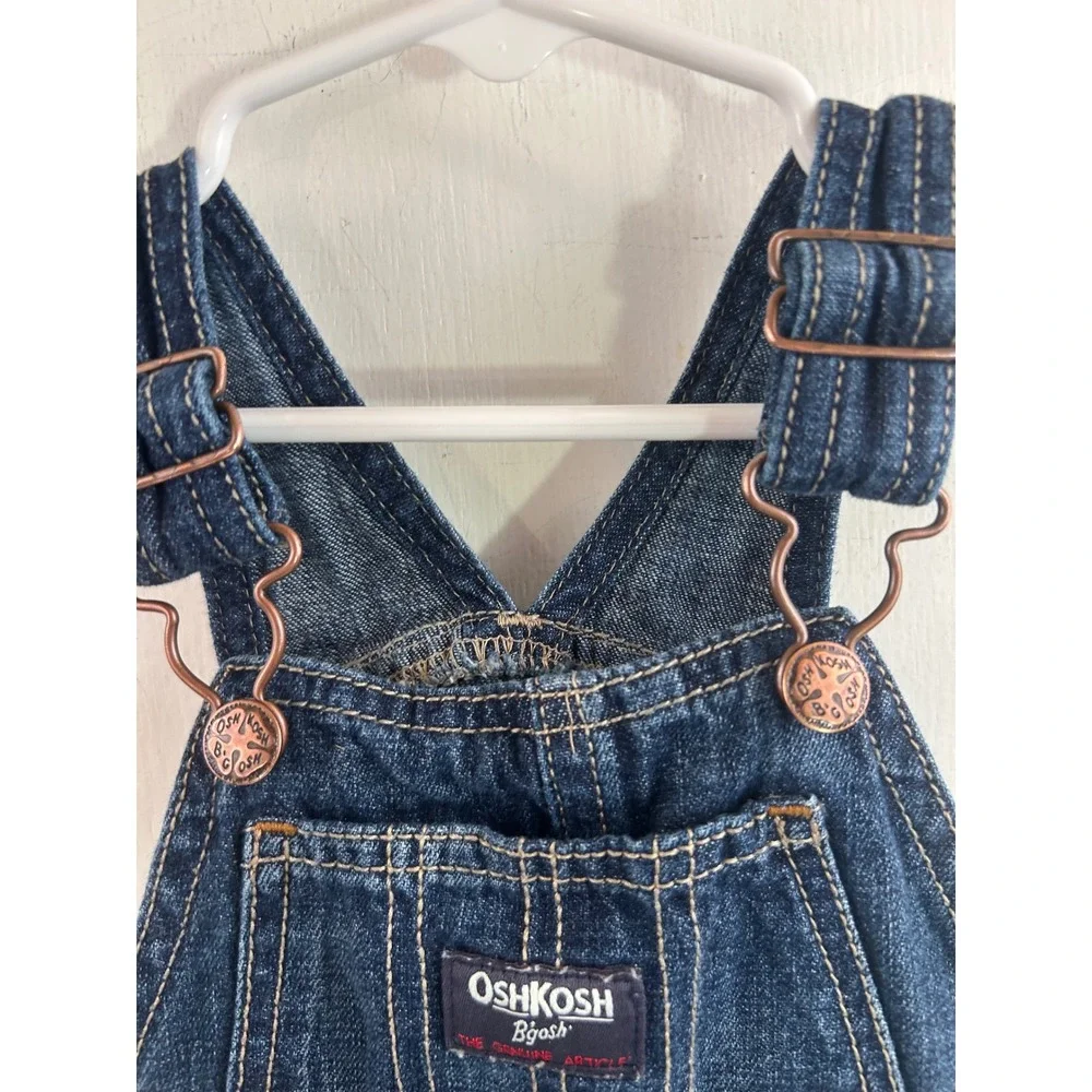 OshKosh B'gosh Denim Shortalls 12M Dark Wash Adjustable Straps Kids Overalls